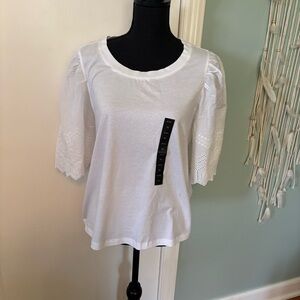 Banana Republic White Blouse with Lace Sleeves